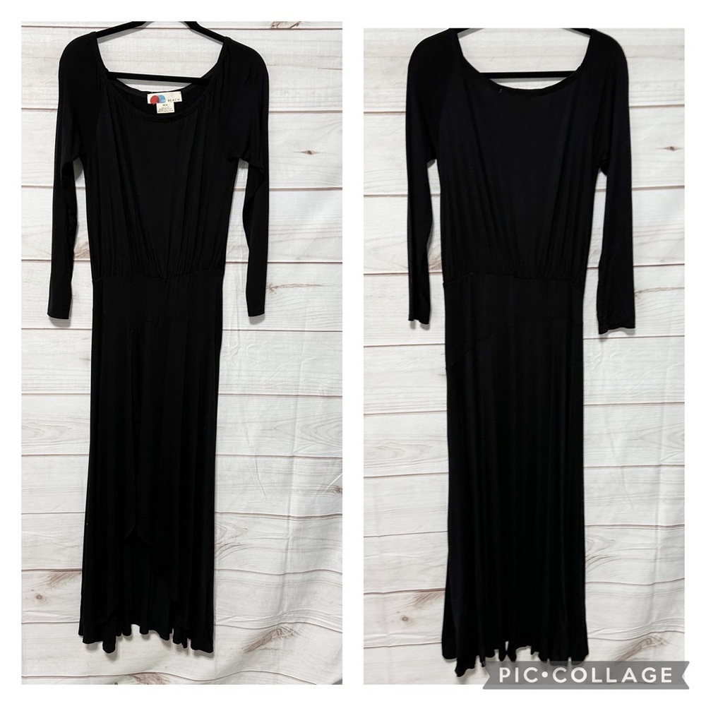 Free People FP Beach Black Cotton Maxi Dress Size M Long Sleeve Round Neck Boho